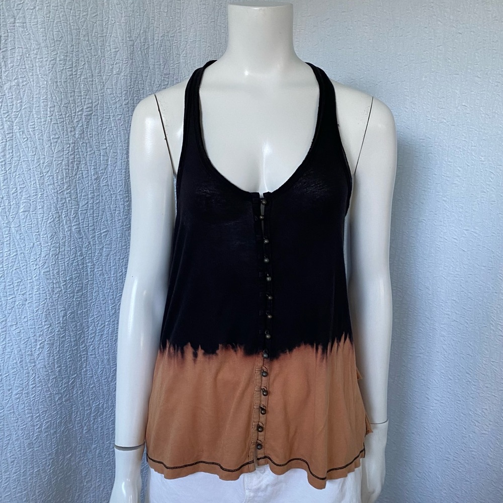 Free People Racerback Ruffle Bleached Tank Top - Picture 2 of 9